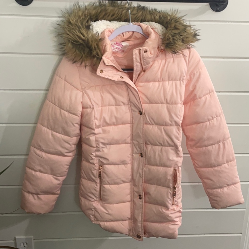 Girls 12/14 peach puffer long winter jacket
